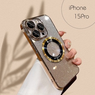 【残りわずか】 iPhoneケース アイフォン 15Pro  ゴールド キラキラ(iPhoneケース)