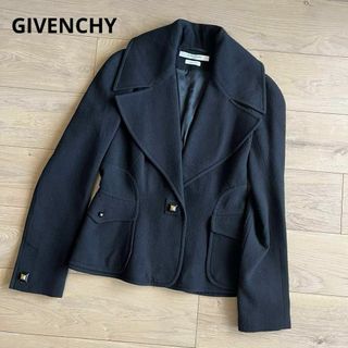 GIVENCHY　ウール　ハーフコート　黒　38サイズ　デザインボタン(ピーコート)