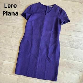 ロロピアーナ(LORO PIANA)のロロピアーナ　メインライン　カシミヤ100%　半袖　ニットワンピース　42サイズ(ひざ丈ワンピース)