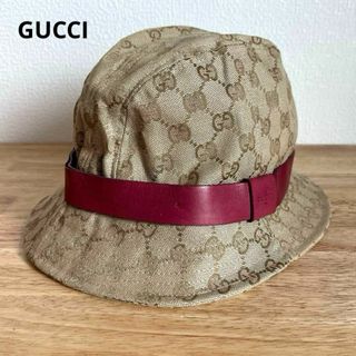 グッチ(Gucci)のGUCCI　グッチ　バケットハット　レザー切り替え　GGキャンバス　ロゴ(ハット)