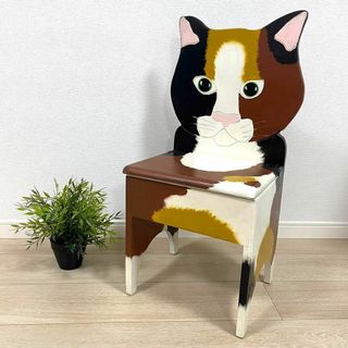 USA製♡ハンドメイド♡ねこ子ども椅子 座面収納箱 三毛猫いす ミケネコイス(その他)