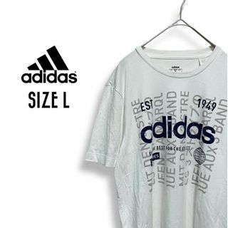 adidas - アディダス Tシャツ 古着 L ゆるダボ ロゴメッセージプリント 白b84