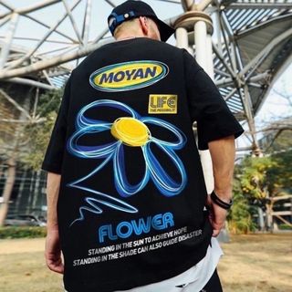 【ラスト2点】メンズ 半袖 Tシャツ プリント オーバーサイズ XL 黒 ネオン(Tシャツ/カットソー(半袖/袖なし))