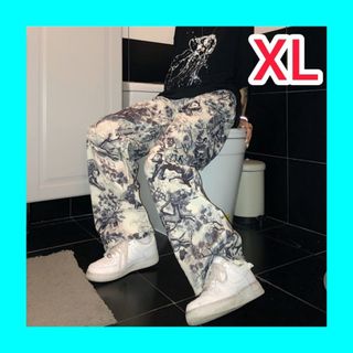 レディース パンツ XL ゆったり 水墨画風 ユニセックス(その他)