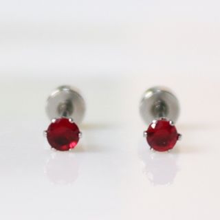 316L ステンレス鋼 赤 ジルコン 3mm シンプル シルバー ピアス(ピアス)