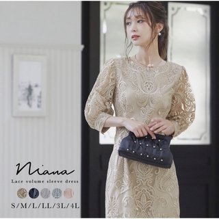 XL niana 刺繍 ドレス ワンピース ベージュ(ロングドレス)