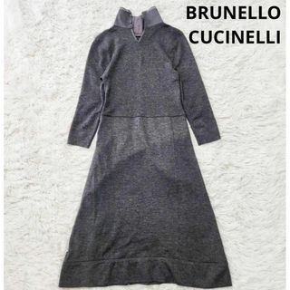 ブルネロクチネリ(BRUNELLO CUCINELLI)の美品 高級 ブルネロクチネリ ニットワンピース 膝丈 伸縮 M カシミヤ シルク(ひざ丈ワンピース)