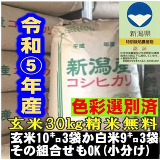 令和5年産特別栽培米　新潟コシヒカリ30kg（10k×3）精米無料★農家直送30(米/穀物)