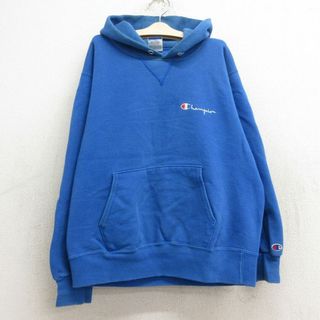 チャンピオン(Champion)の古着 チャンピオン Champion 長袖 スウェット パーカー キッズ ボーイズ 子供服 90年代 90s ワンポイントロゴ USA製 青 ブルー 24may29(シャツ/カットソー)