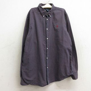 ラルフローレン(Ralph Lauren)の古着 ラルフローレン Ralph Lauren 長袖 ブランド シャツ キッズ ボーイズ 子供服 90年代 90s ワンポイントロゴ コットン ボタンダウン 紺他 ネイビー チェック 24may29(シャツ/カットソー)