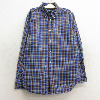 ラルフローレン(Ralph Lauren)の古着 ラルフローレン Ralph Lauren 長袖 ブランド シャツ キッズ ボーイズ 子供服 90年代 90s ワンポイントロゴ コットン ボタンダウン 青他 ブルー チェック 24may29(シャツ/カットソー)