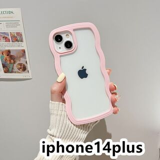 iphone14plusケース 波型 ピンク418(iPhoneケース)