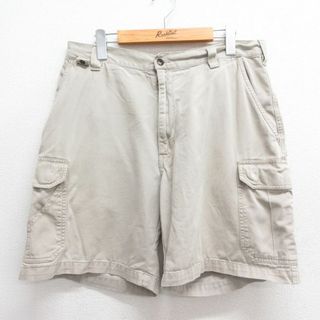 ラングラー(Wrangler)のW35★古着 ラングラー Wrangler ショート カーゴ パンツ ショーツ メンズ コットン ベージュ カーキ 24may29 中古 ボトムス 短パン ショーパン(ワークパンツ/カーゴパンツ)