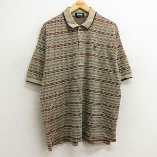 XL★古着 半袖 ポロ シャツ メンズ 90年代 90s 総柄 大きいサイズ コットン USA製 ベージュ他 カーキ 24may29 中古 トップス(ポロシャツ)