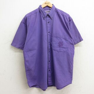 XL★古着 半袖 シャツ メンズ 90年代 90s コットン ボタンダウン 紫 パープル 24may29 中古 トップス(シャツ)
