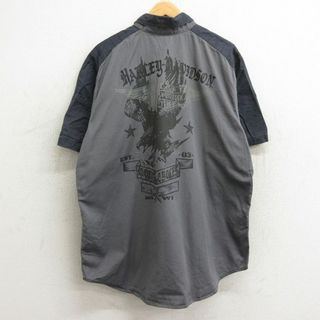 ハーレーダビッドソン(Harley Davidson)のXL★古着 ハーレーダビッドソン Harley Davidson 半袖 シャツ メンズ 鳥 コットン 濃グレー他 24may29 中古 トップス(シャツ)