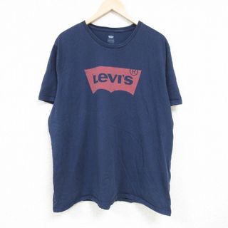 Levi's - XL★古着 リーバイス Levis 半袖 ブランド Tシャツ メンズ ビッグロゴ 大きいサイズ コットン クルーネック 紺 ネイビー 24may29 中古