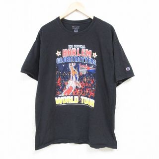 Champion - XL★古着 チャンピオン Champion 半袖 ブランド Tシャツ メンズ ハーレムグローブトロッターズ バスケットボール クルーネック 黒 ブラック 24may29 中古