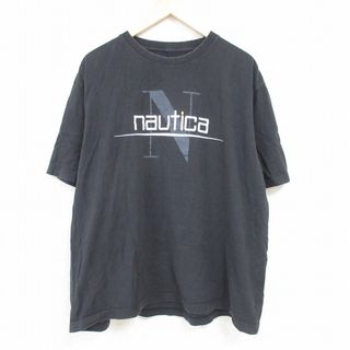 ノーティカ(NAUTICA)のXL★古着 ノーティカ NAUTICA 半袖 ブランド Tシャツ メンズ ビッグロゴ 大きいサイズ コットン クルーネック 濃グレー 24may29 中古(Tシャツ/カットソー(半袖/袖なし))