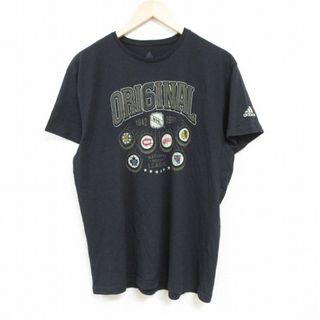 アディダス(adidas)のL★古着 アディダス adidas 半袖 ブランド Tシャツ メンズ NHL ボストンブルーインズ シカゴブラックホークス クルーネック 黒 ブラック アイスホッケー 24may29 中古(Tシャツ/カットソー(半袖/袖なし))