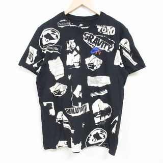 NIKE - L★古着 ナイキ NIKE 半袖 ブランド Tシャツ メンズ AIR 総柄 クルーネック 黒 ブラック 24may29 中古