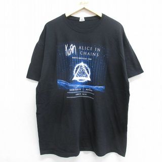 XL★古着 半袖 ロック バンド Tシャツ メンズ コーン KORN アリスインチェインズ アンダーオース 大きいサイズ コットン クルーネック 黒 ブラック 【spe】 24may29 中古(Tシャツ/カットソー(半袖/袖なし))