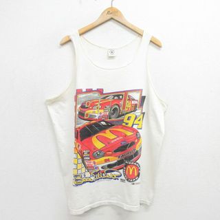 XL★古着 ビンテージ タンクトップ メンズ 90年代 90s レーシングカー マクドナルド NASCAR 大きいサイズ コットン クルーネック USA製 白 ホワイト 24may29 中古(タンクトップ)