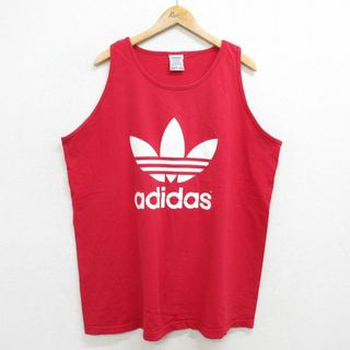 アディダス(adidas)のXL★古着 アディダス adidas ビンテージ タンクトップ メンズ 90年代 90s ビッグロゴ リーフ トレフォイル 大きいサイズ コットン クルーネック USA製 赤 レッド 【spe】 24may29 中古(タンクトップ)