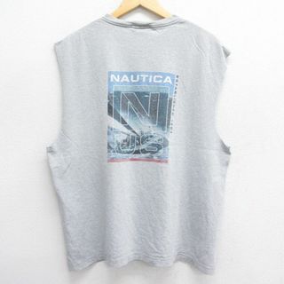 ノーティカ(NAUTICA)のXL★古着 ノーティカ NAUTICA ノースリーブ ビンテージ ブランド Tシャツ メンズ 90年代 90s ビッグロゴ 大きいサイズ コットン クルーネック USA製 グレー 霜降り 24may29 中古(タンクトップ)