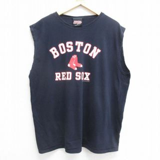 XL★古着 ノースリーブ ビンテージ Tシャツ メンズ 00年代 00s MLB ボストンレッドソックス 大きいサイズ コットン クルーネック 紺 ネイビー メジャーリーグ ベースボール 野球 24may29 中古(タンクトップ)