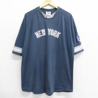 Lee - XL★古着 リー Lee 半袖 ビンテージ Tシャツ メンズ 00年代 00s MLB ニューヨークヤンキース ラグラン クルーネック 紺他 ネイビー メジャーリーグ ベースボール 野球 24may29 中古