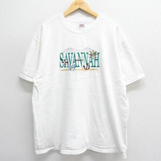 XL★古着 半袖 ビンテージ Tシャツ メンズ 90年代 90s サバンナ 大きいサイズ コットン クルーネック USA製 白 ホワイト 24may29 中古(Tシャツ/カットソー(半袖/袖なし))