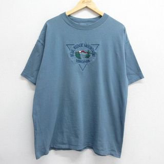 XL★古着 半袖 ビンテージ Tシャツ メンズ 90年代 90s ブルーリッジ山脈 刺繍 大きいサイズ コットン クルーネック USA製 薄紺 ネイビー 24may29 中古(Tシャツ/カットソー(半袖/袖なし))