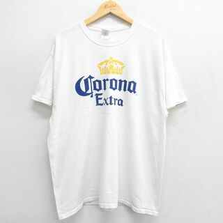 XL★古着 半袖 ビンテージ Tシャツ メンズ 00年代 00s コロナビール 大きいサイズ コットン クルーネック 白 ホワイト 24may29 中古(Tシャツ/カットソー(半袖/袖なし))