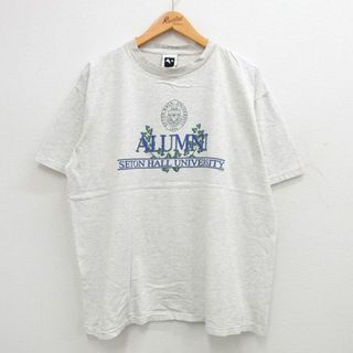 XL★古着 半袖 ビンテージ Tシャツ メンズ 90年代 90s シートンホール大学 大きいサイズ コットン クルーネック USA製 薄グレー 霜降り 24may29 中古(Tシャツ/カットソー(半袖/袖なし))