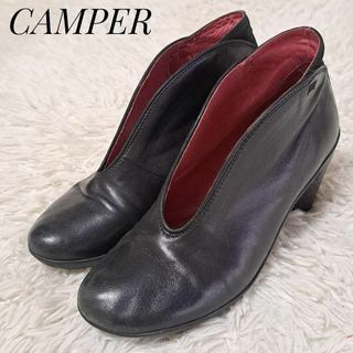 CAMPER - カンペール 美品✨Vカット レザーブーティ ショートブーツ 黒 花柄 37