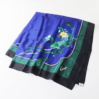 KENZO - ケンゾー KENZO フラワープリント シルク 大判スカーフ /ネイビーXブラック 絹100% 花柄 アート ショール【2400013887267】