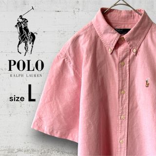 ポロラルフローレン(POLO RALPH LAUREN)の美品 ポロ ラルフローレン メンズ 半袖 シャツ L ピンク トップス 刺繍ロゴ(シャツ)