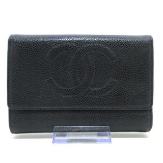 シャネル(CHANEL)のCHANEL(シャネル) 3つ折り財布 - 黒 キャビアスキン(財布)