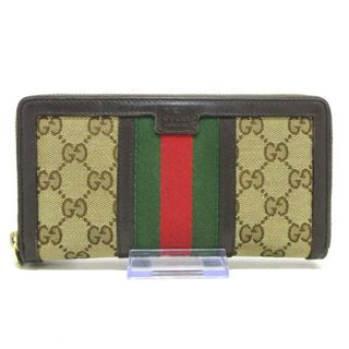 グッチ(Gucci)のGUCCI(グッチ) 長財布 シェリー/GG柄 406754 ベージュ×ダークブラウン ジャガード×レザー(財布)