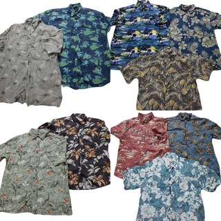 古着卸 まとめ売り 混紡素材(レーヨン、シルクなど) アロハシャツ 半袖シャツ 10枚セット (メンズ Ｍ ) パイナップル ハイビスカス MT2855(シャツ)