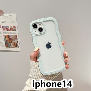 iphone14ケース　波型　 耐衝撃ライトブルー10(iPhoneケース)