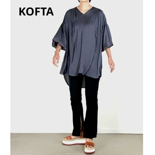 KOFTA　大人のギャザーブラウス　ネイビー　チュニック(シャツ/ブラウス(長袖/七分))