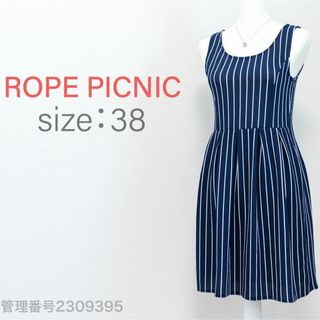 ロペピクニック(Rope' Picnic)のROPE PICNIC ストライプ柄　ノースリーブ　ひざ丈ワンピース　ネイビー(ひざ丈ワンピース)