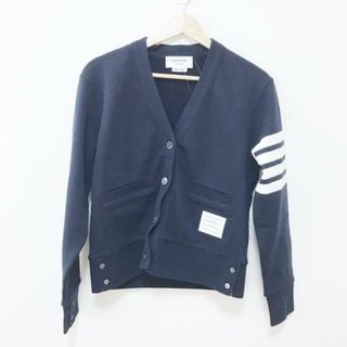 トムブラウン(THOM BROWNE)のTHOM BROWNE(トムブラウン) カーディガン サイズ40 M レディース - ダークネイビー×白 長袖(カーディガン)