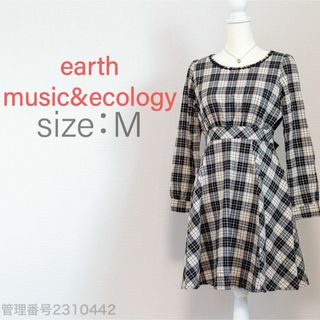 アースミュージックアンドエコロジー(earth music & ecology)のearth music&ecology バックリボン　チェック柄ひざ丈ワンピース(ひざ丈ワンピース)