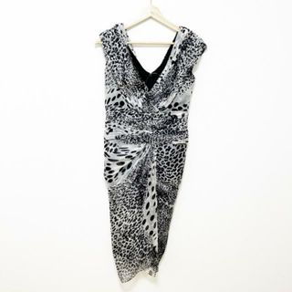 タダシショウジ(TADASHI SHOJI)のTADASHISHOJI(タダシショージ) ドレス レディース - 白×黒 Vネック/ノースリーブ/ひざ丈/豹柄/シルク(その他ドレス)