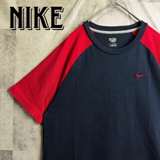 NIKE - 美品 ナイキ リンガー ラグラン Tシャツ 半袖 刺繍ロゴ バイカラー 紺赤 L