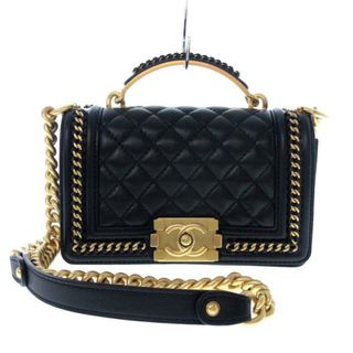 シャネル(CHANEL)のCHANEL(シャネル) ショルダーバッグ レディース美品  ボーイシャネル トップハンドル フラップ バッグ/マトラッセ A94805 黒 ヴィンテージゴールド金具/チェーンショルダー/2way ラムスキン(ショルダーバッグ)