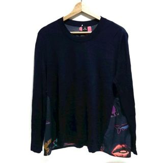 PaulSmith(ポールスミス) 長袖セーター サイズXL レディース美品  - ダークネイビー×ピンク×マルチ クルーネック/異素材切替/うさぎ/フラワー(花)